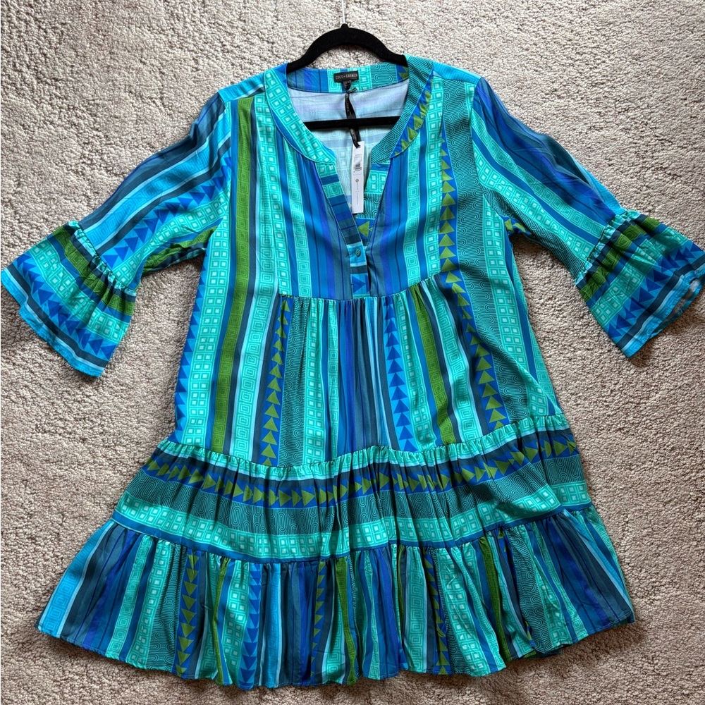 Coco + Carmen Blue and Green Striped Dress